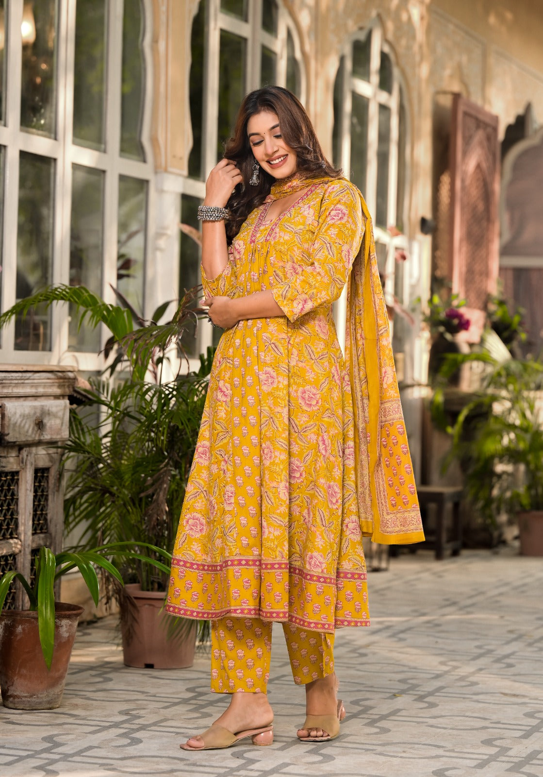 Pure cotton V neck suit set