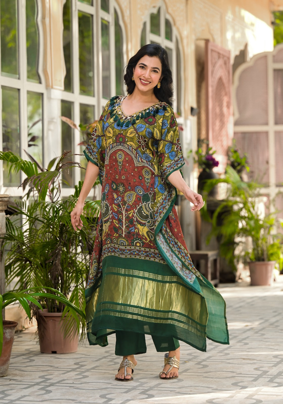 Gaji silk lakri patta kaftan suit
