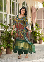 Gaji silk lakri patta kaftan suit