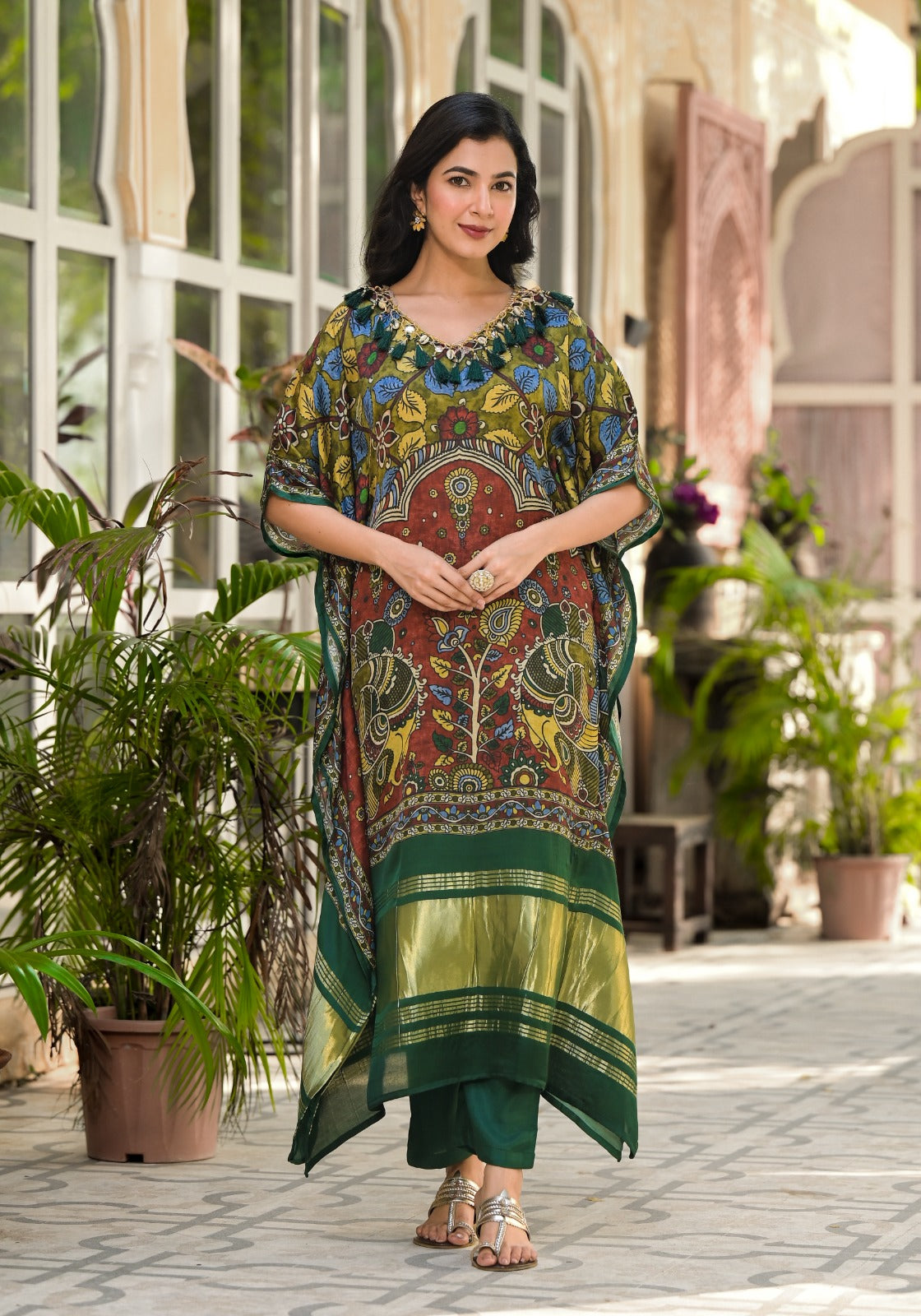 Gaji silk lakri patta kaftan suit