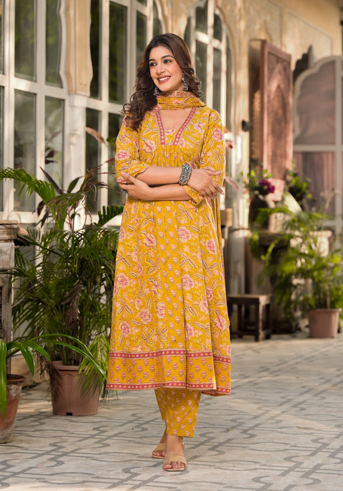 Pure cotton V neck suit set