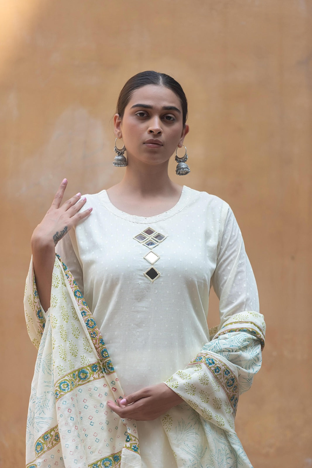 Pretty weaved cotton lining suit set