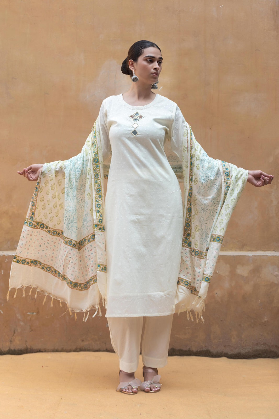 Pretty weaved cotton lining suit set