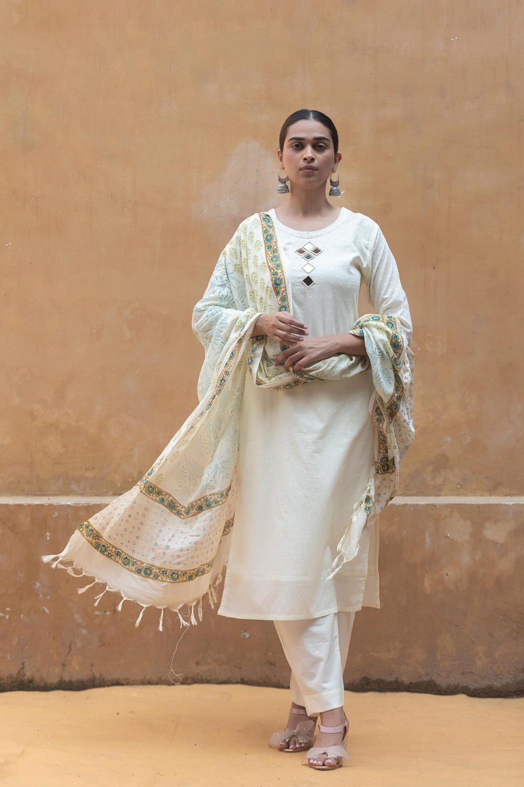 Pretty weaved cotton lining suit set