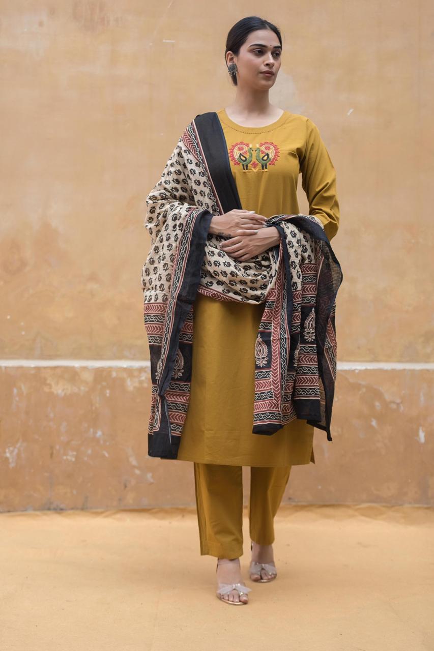 Pretty cotton embroidered full suit set