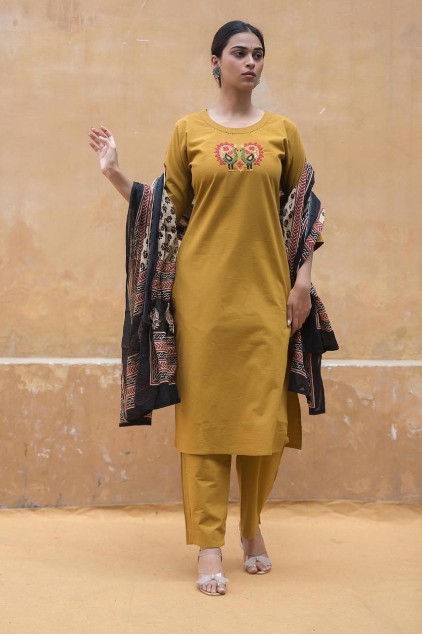 Pretty cotton embroidered full suit set