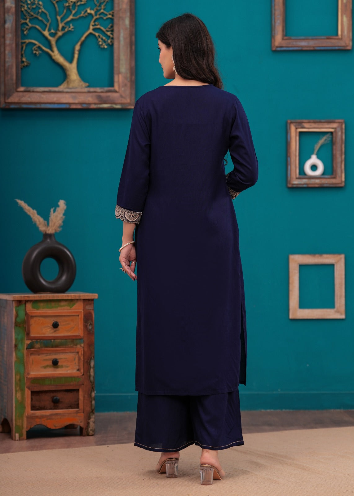 Heavy rayon suit set paired with cotton silk dupatta