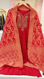 Premium dola silk suit paired with weaved Banarasi dupatta