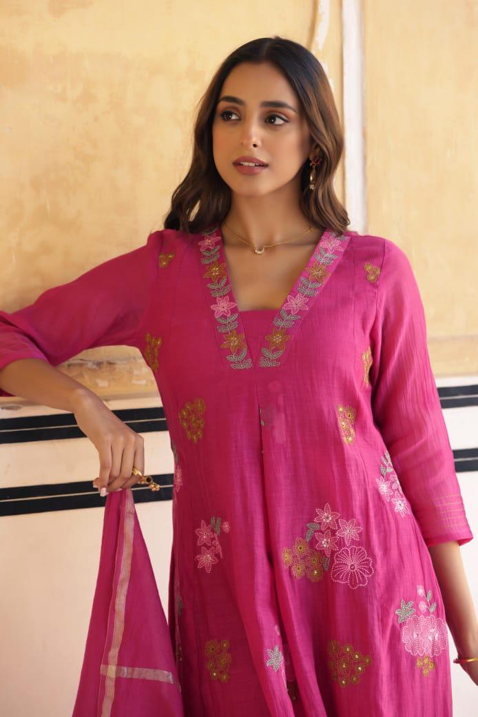 Restocked !! Fully embroidered mul chanderi suit set !!
