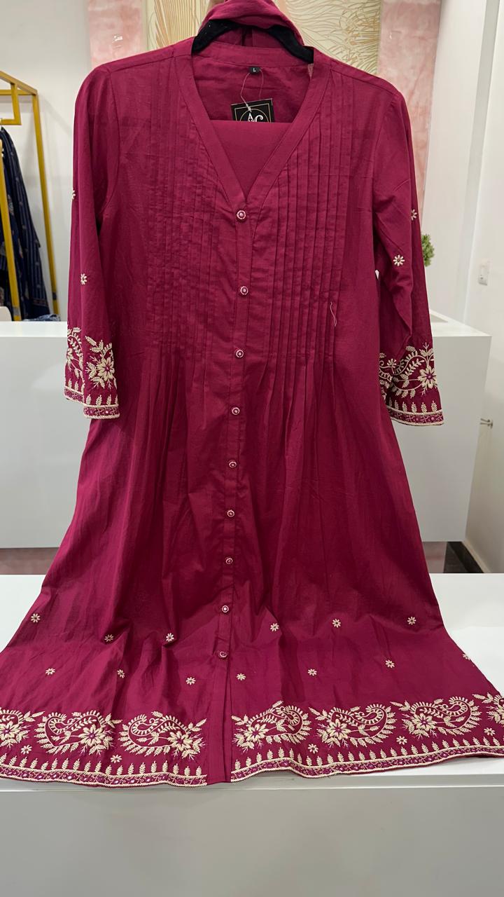 Premium cotton embroidered suit set