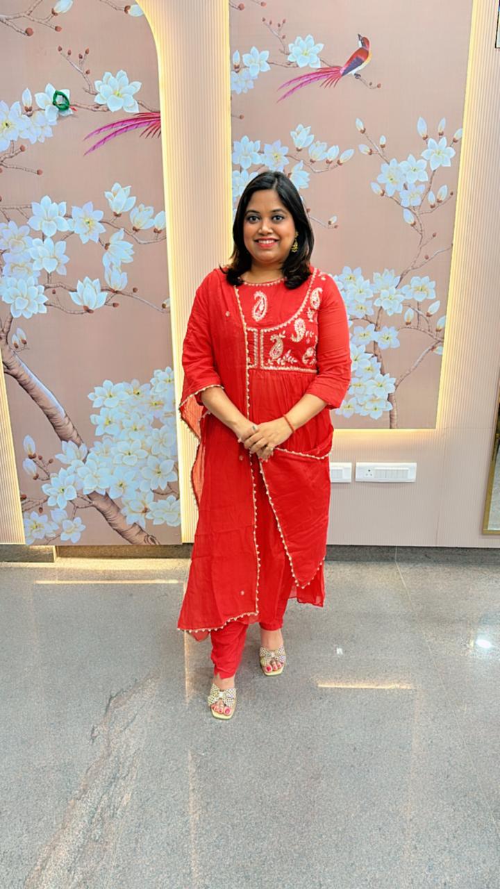 Gorgeous Mul chanderi hand work suit with extra margin inside (slight slim fit but margin available )