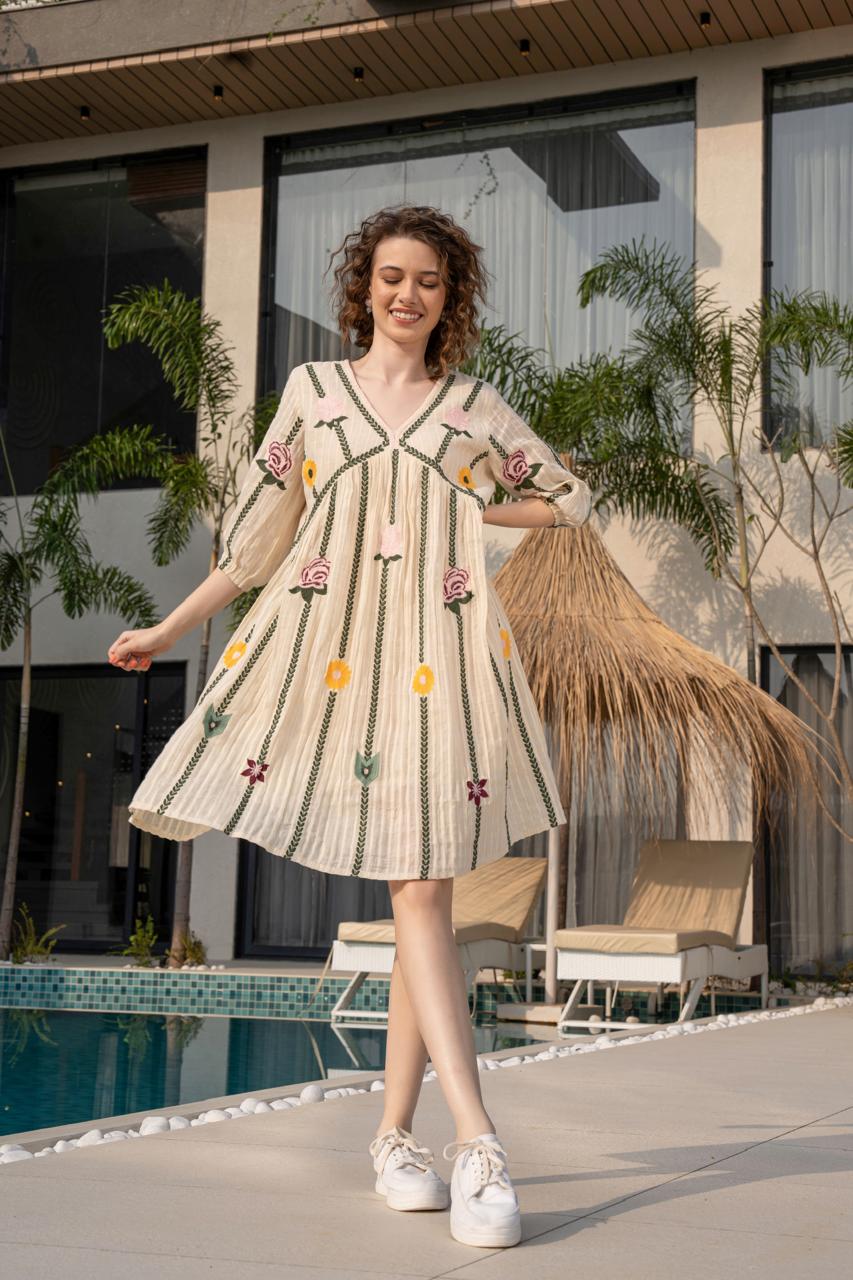 Cotton embroidered one piece dress