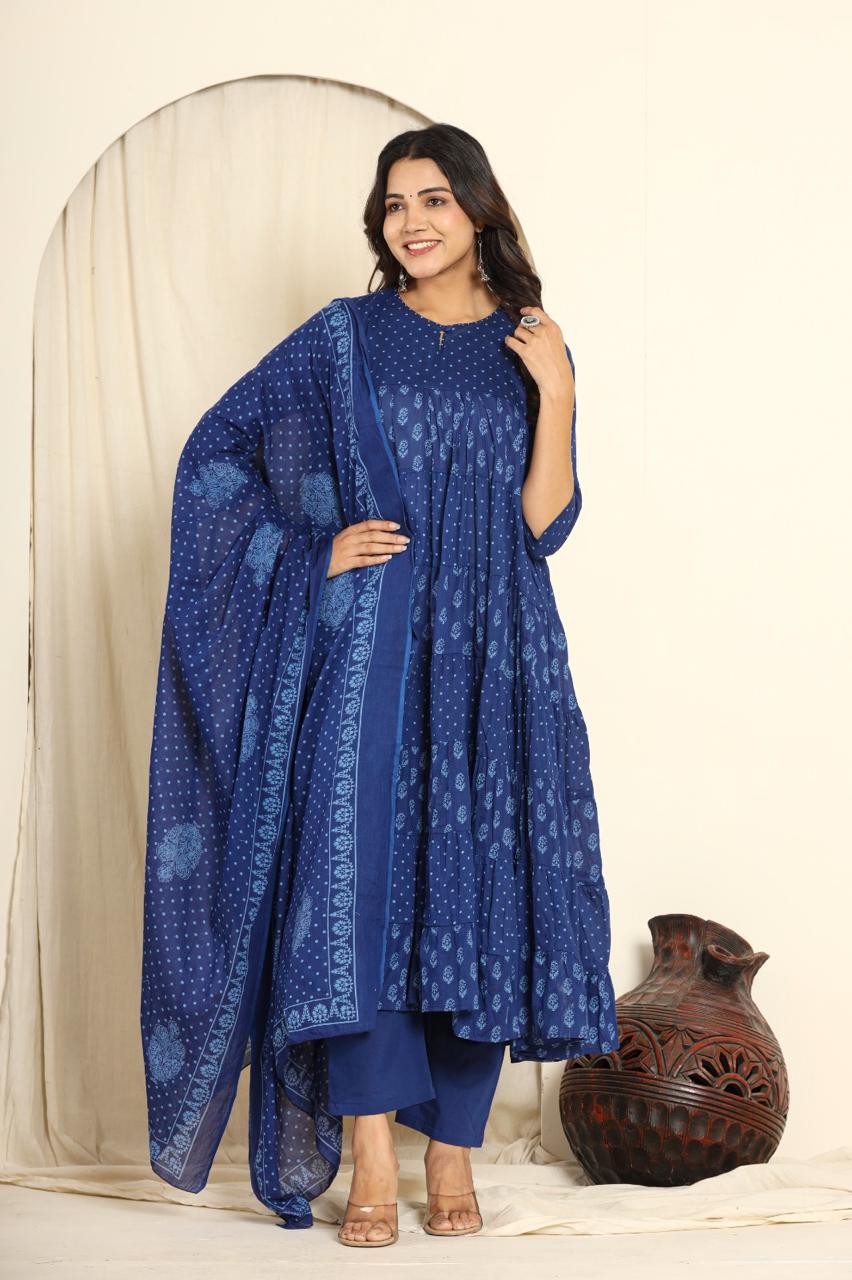 Pretty cotton must have Anarkali suit set