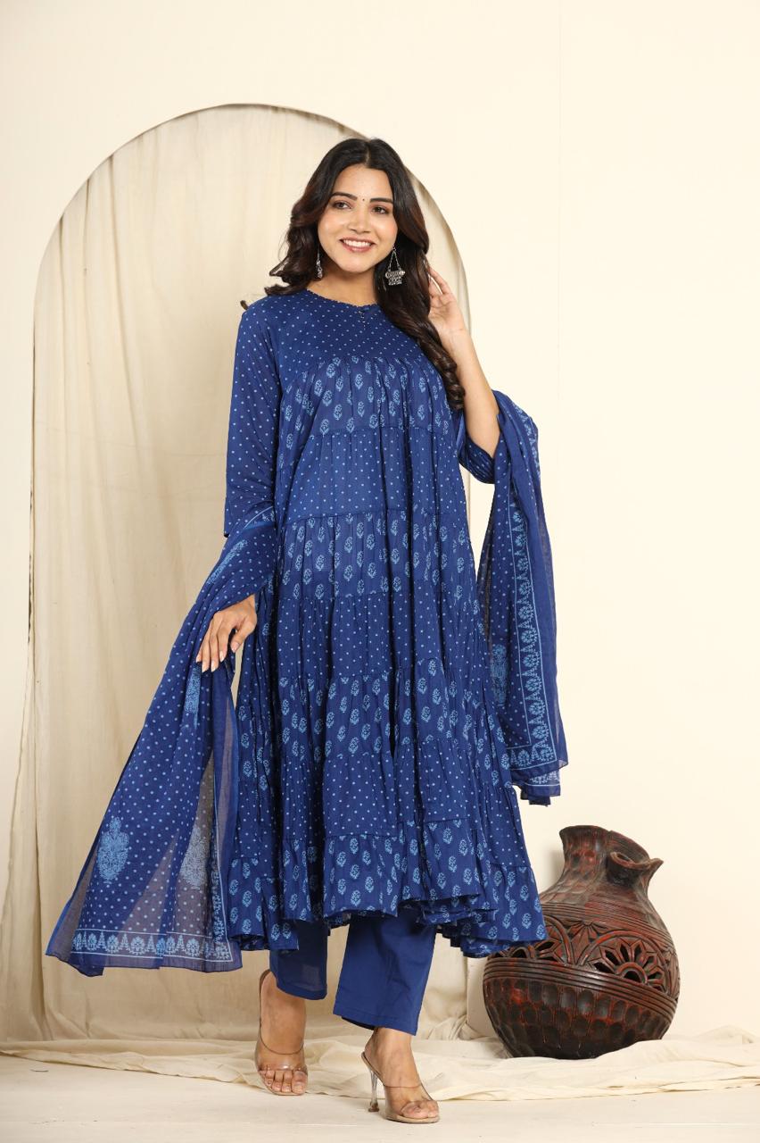 Pretty cotton must have Anarkali suit set