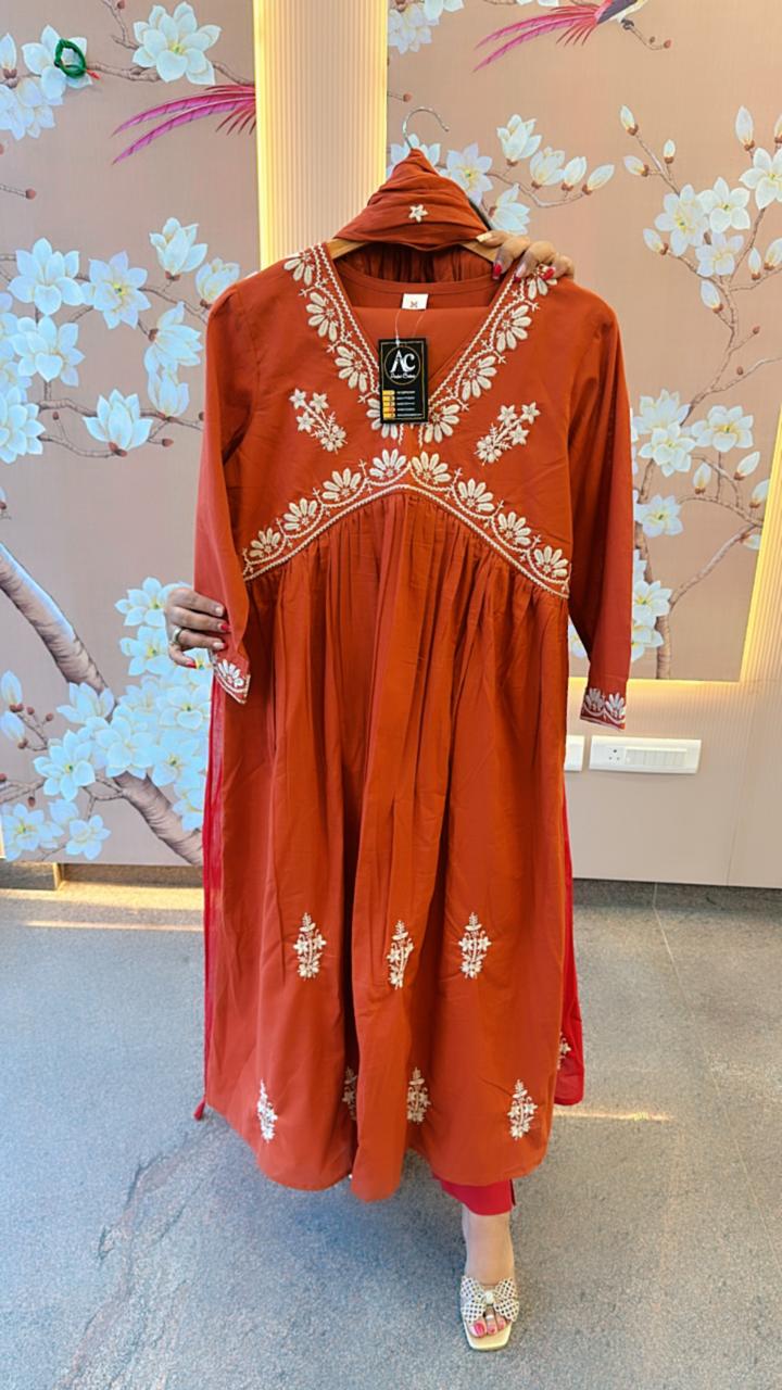 Premium cotton embroidered suit set