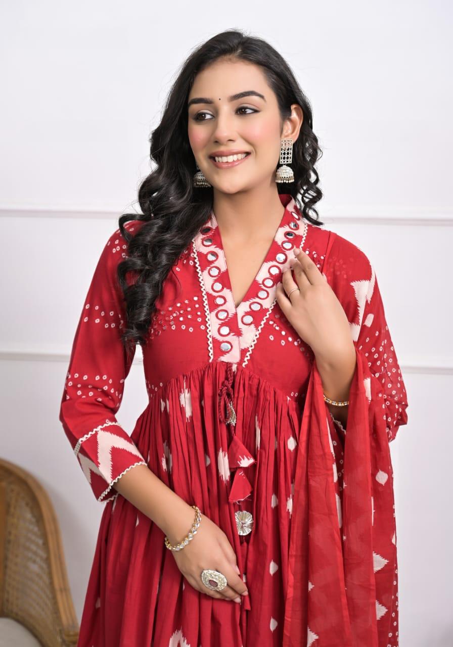 Pretty cotton Anarkali suit set