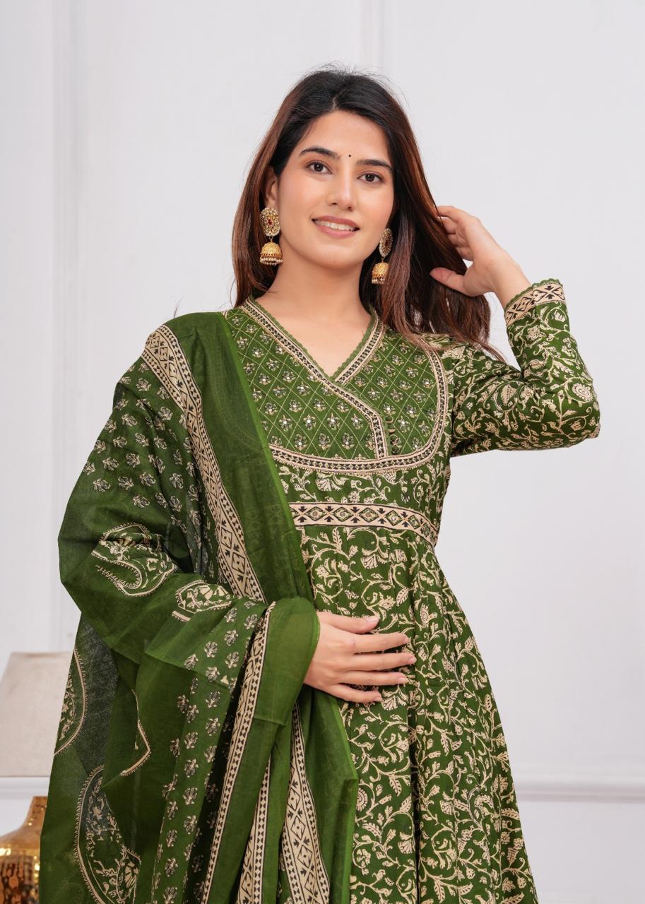 Wow cotton anaraki suit set paired with cotton dupatta