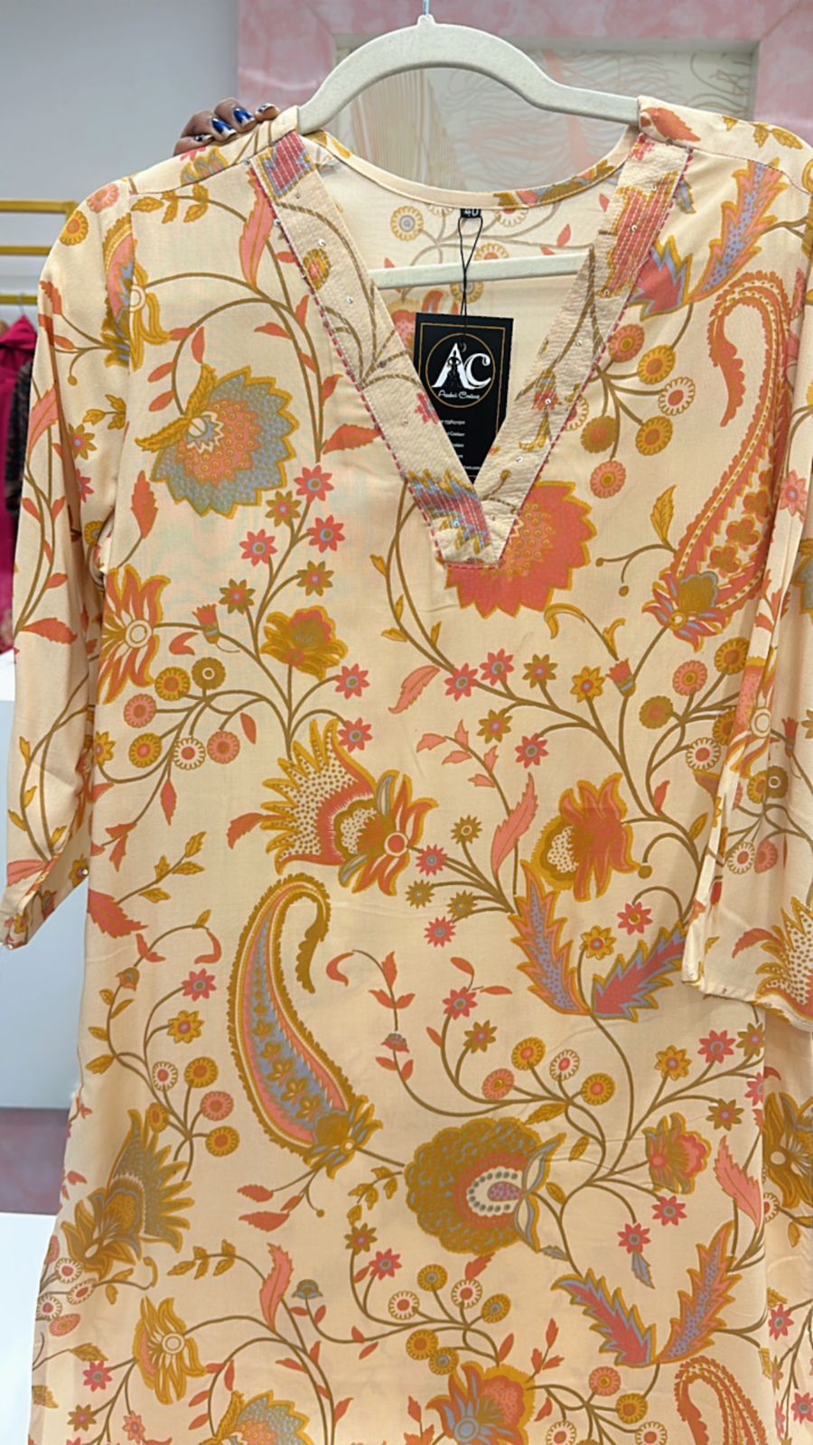 V neck heavy rayon Kurta