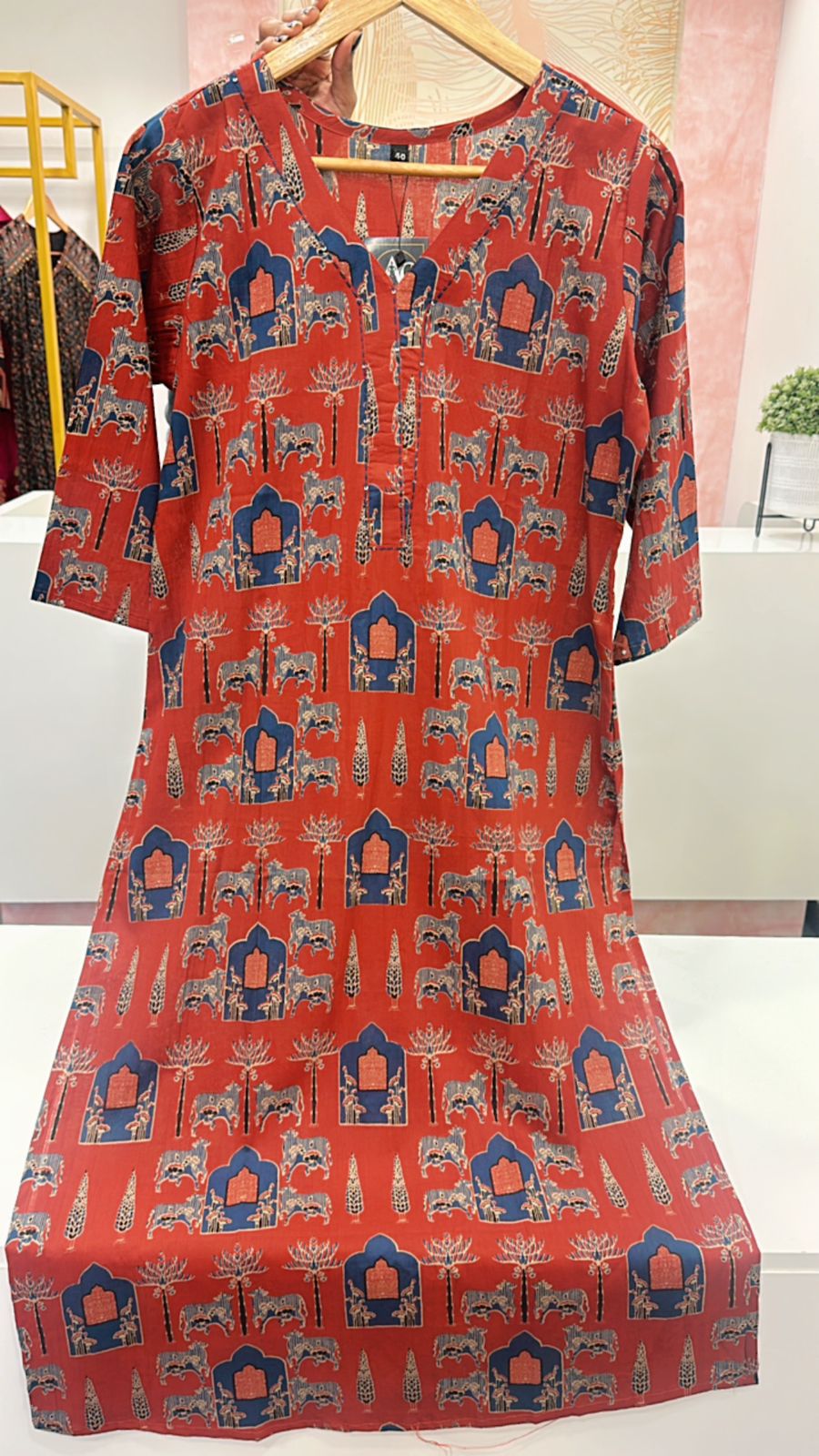 V neck pichwai cotton Kurta