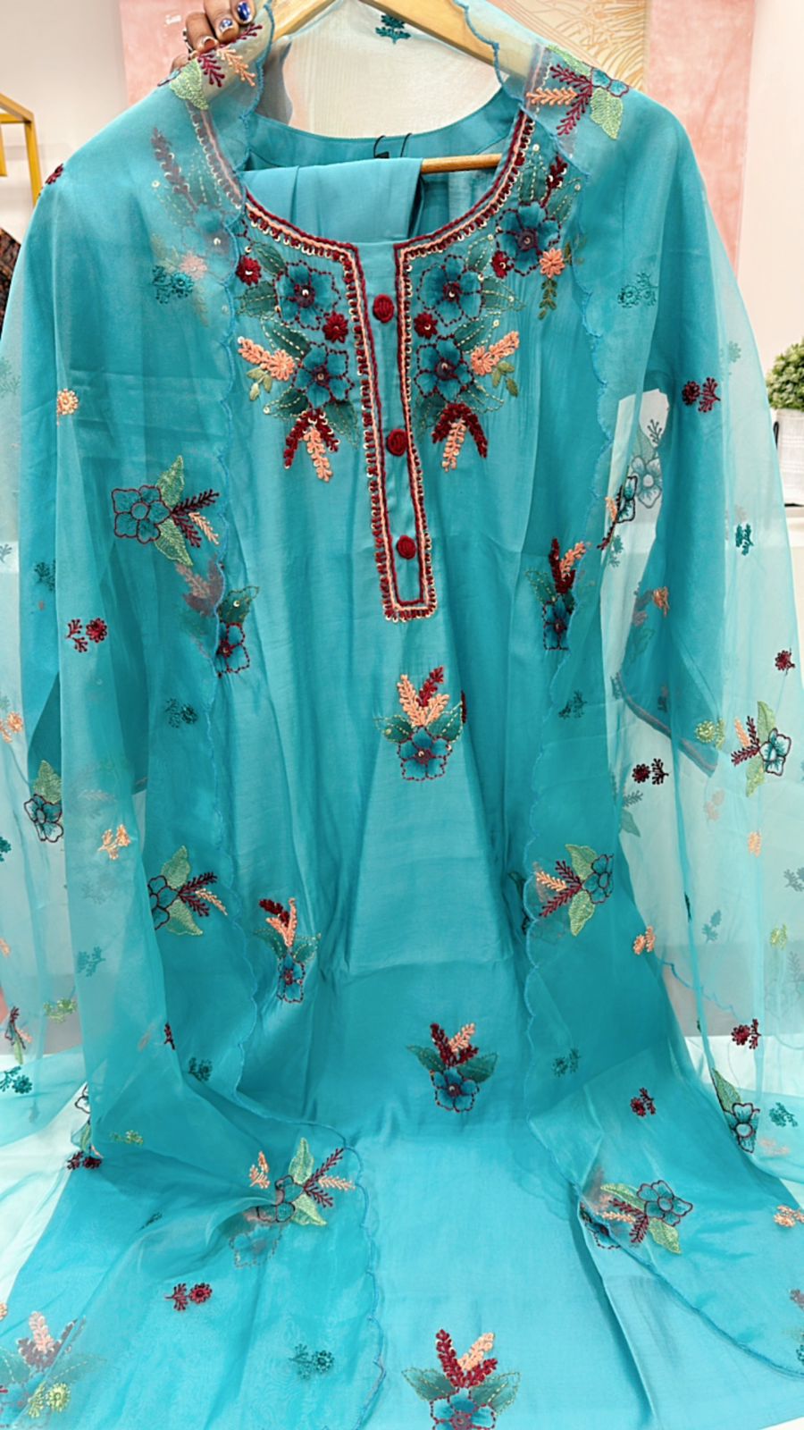 Full embroidery muslin suit set