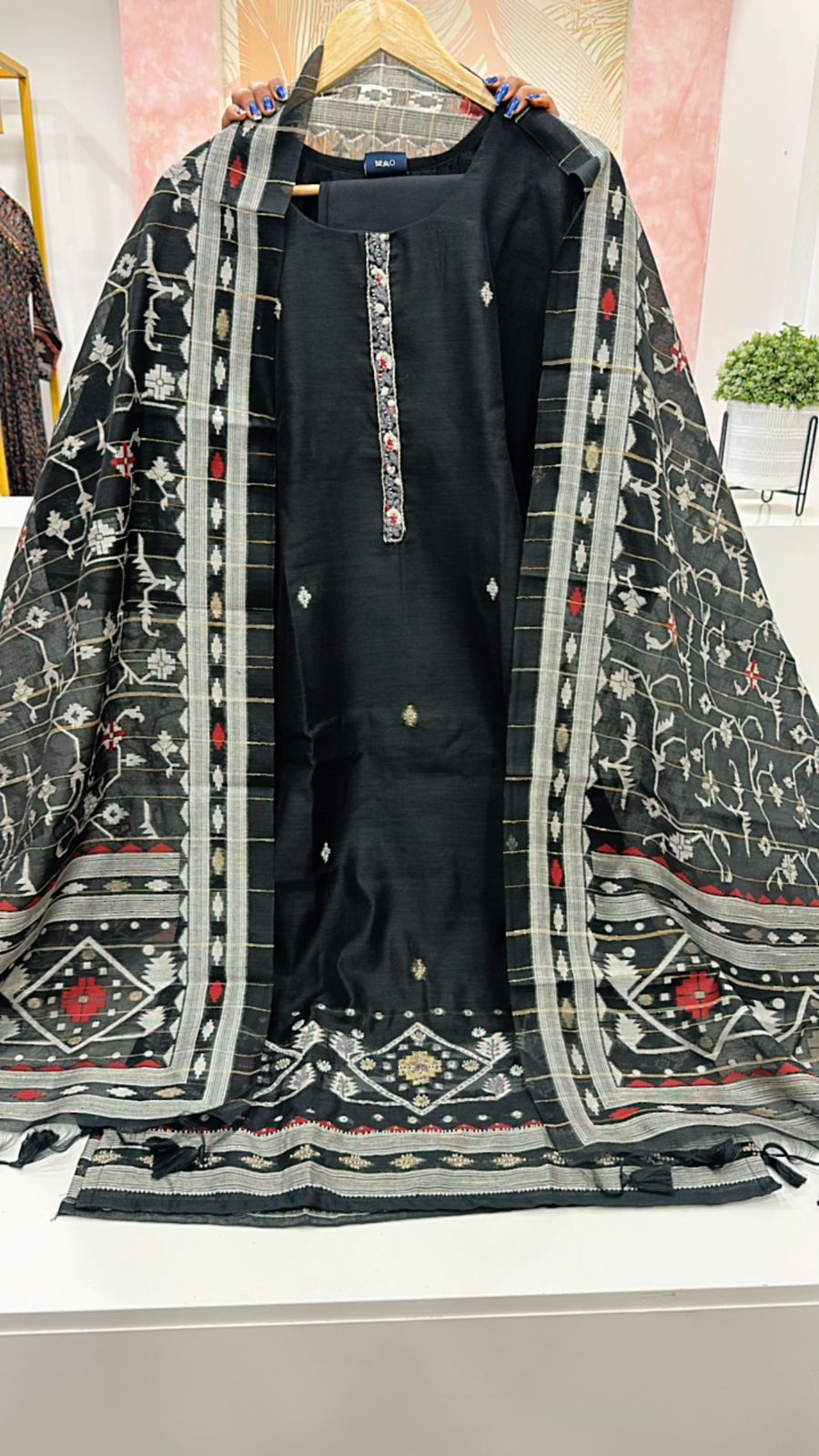 Gorgeous silk suit with full woven dupatta