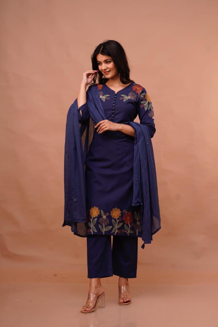 Premium cotton embroidered suit set