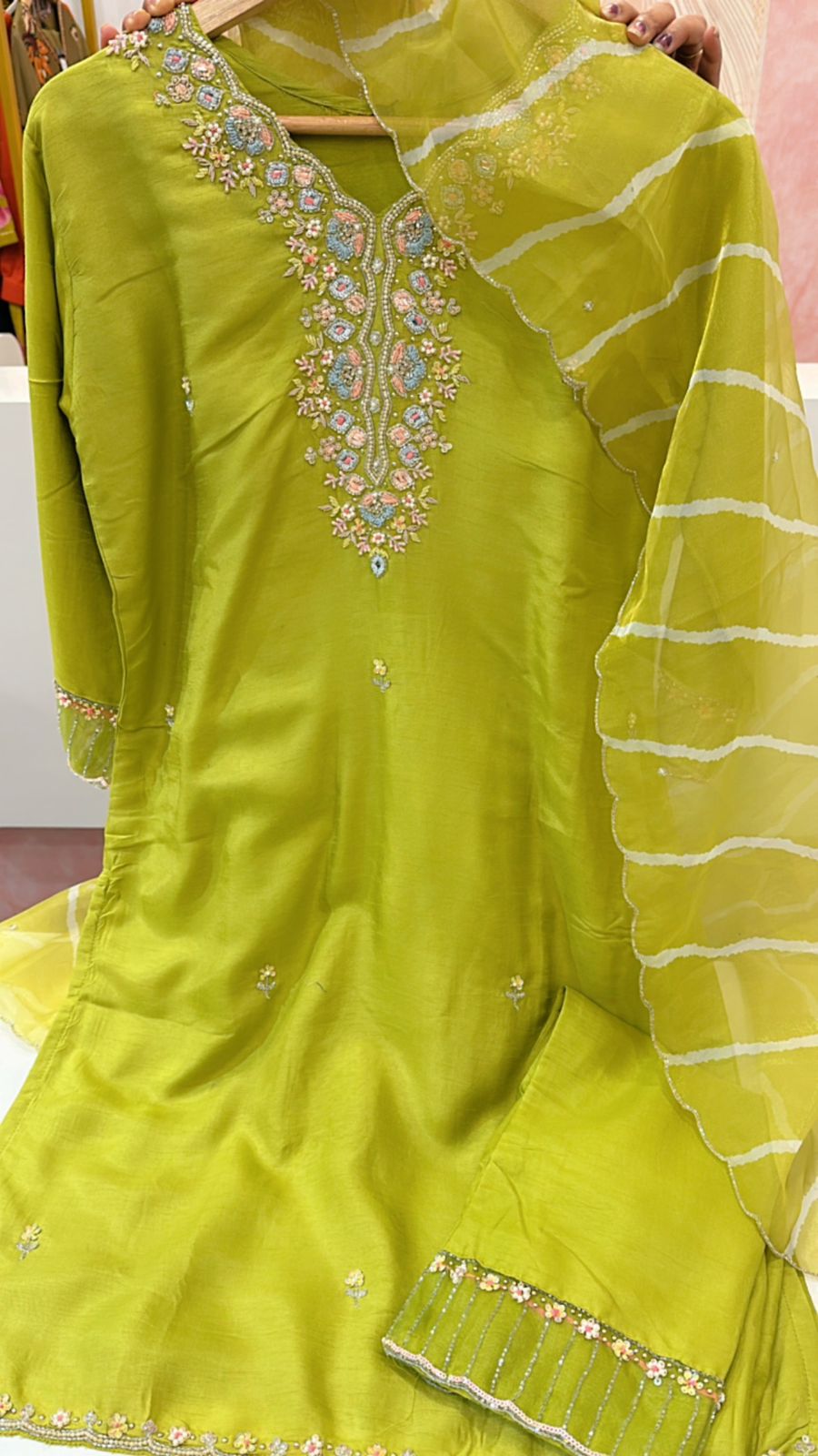 Pretty dola silk heavy hand work lining suit set with designer pant