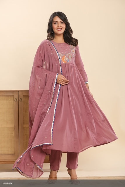Pure Mul cotton lining embroidery suit set