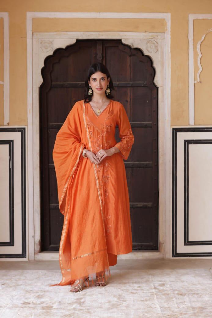 Mul chanderi embroidered suit set