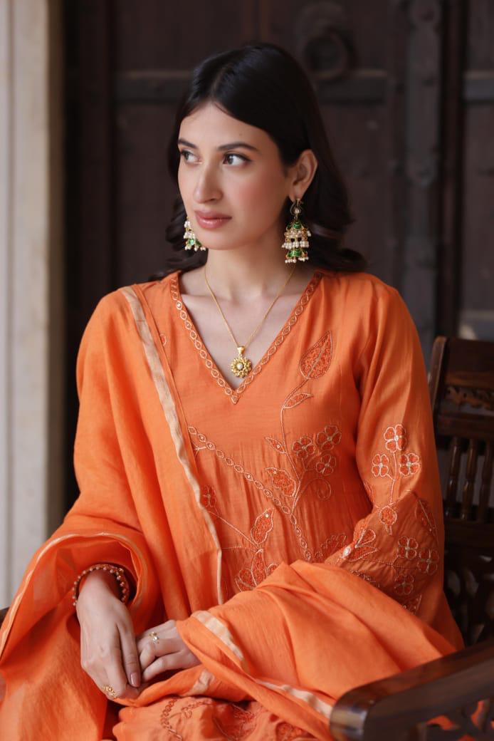 Mul chanderi embroidered suit set
