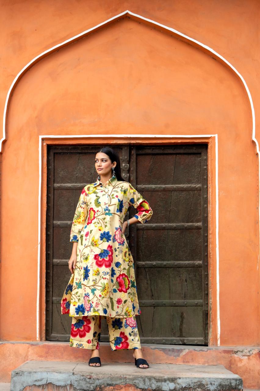 Colored digital printed kurta pant