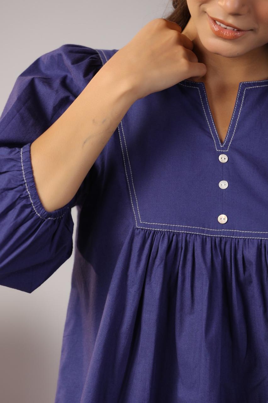 Blue indigo short cotton top