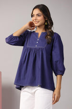 Blue indigo short cotton top