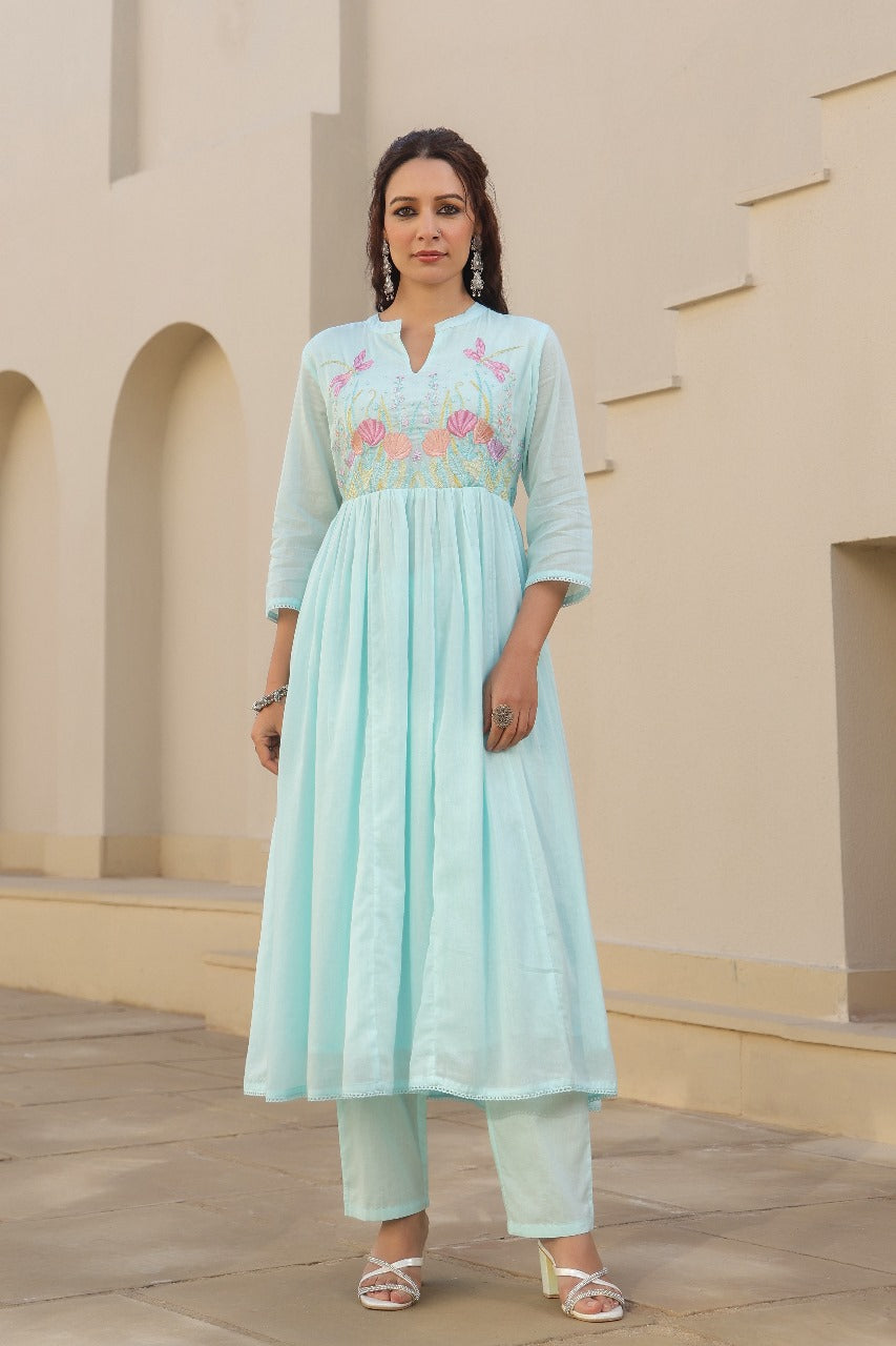 Mul cotton lining embroidered full suit