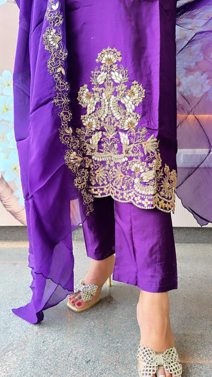 Party wear intricate gotta detailing lining suit paired with