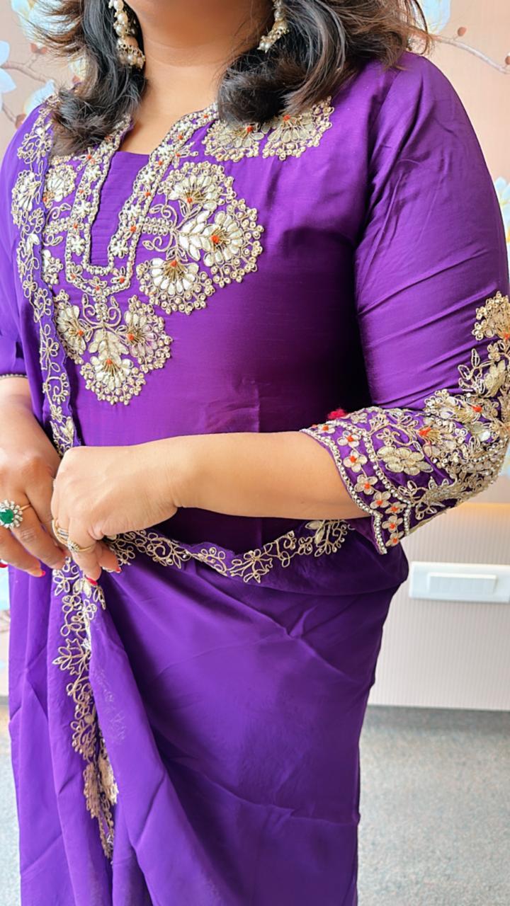 Party wear intricate gotta detailing lining suit paired with