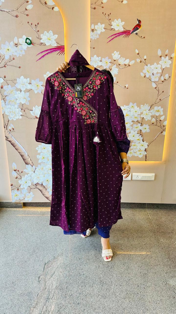 Pure cotton angrakha embroidery Mul cotton lining full suit