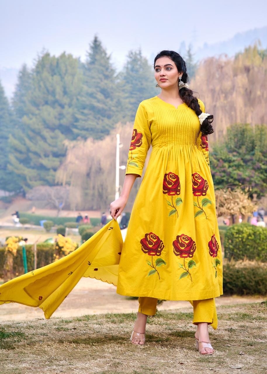 Cross stitched embroidered pure cotton suit