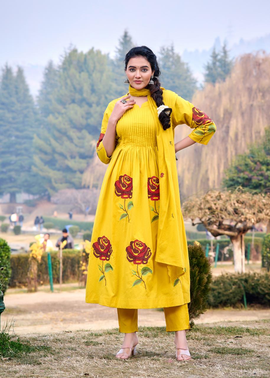 Cross stitched embroidered pure cotton suit