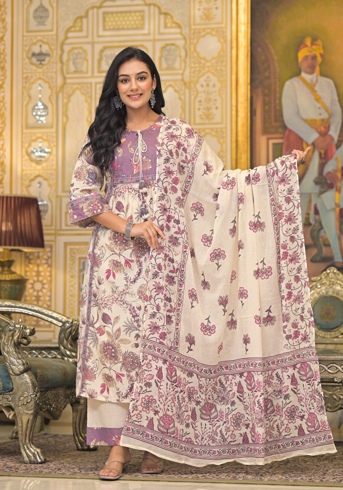 Premium cotton suit set paired with pretty yoke