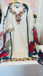 Premium cotton embroidered suit set paired with pretty dupatta