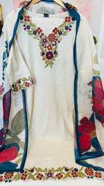 Premium cotton embroidered suit set paired with pretty dupatta