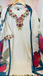 Premium cotton embroidered suit set paired with pretty dupatta