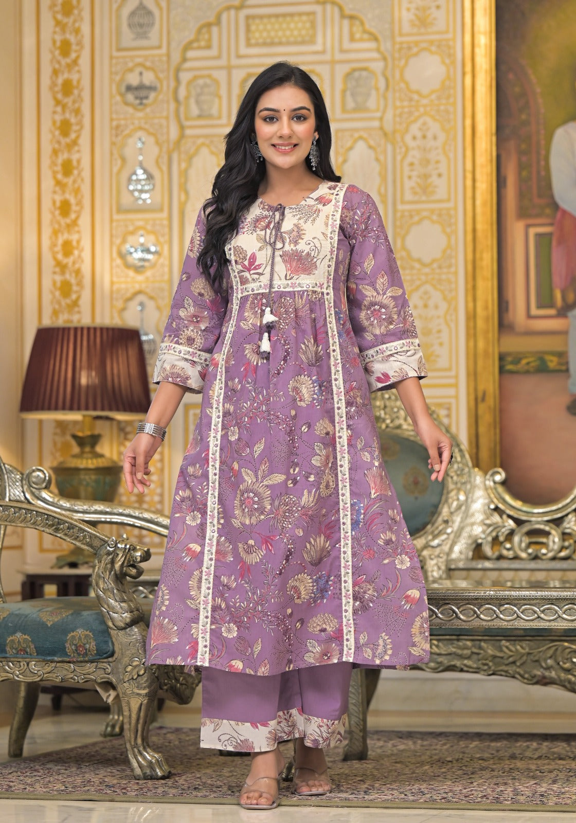 Premium cotton suit set paired with pretty yoke