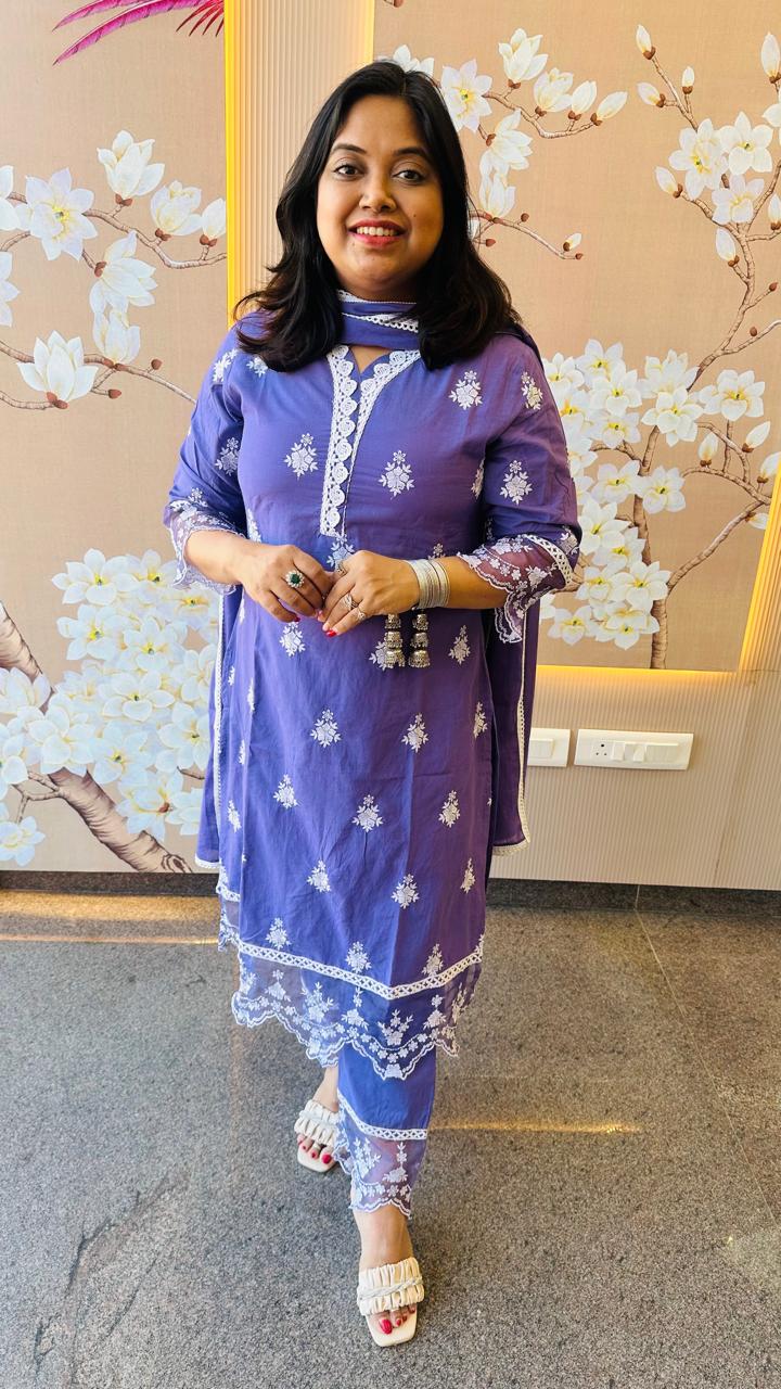 Pretty cotton embroidery suit set