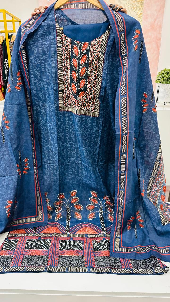 Pure cotton katha stitch suit set