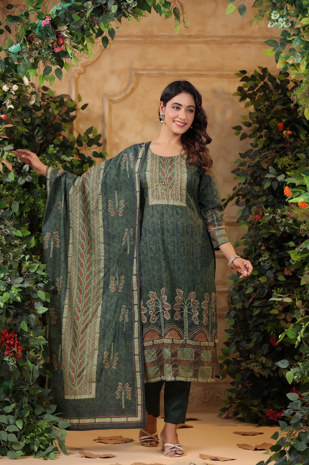 Pure cotton katha stitch suit set