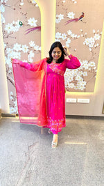 Pure Mul cotton embroidered lining suit set paired with orgenza dupatta