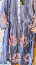 Pure Mul Chanderi lining suit set with beautiful embroidery and pearl detailing