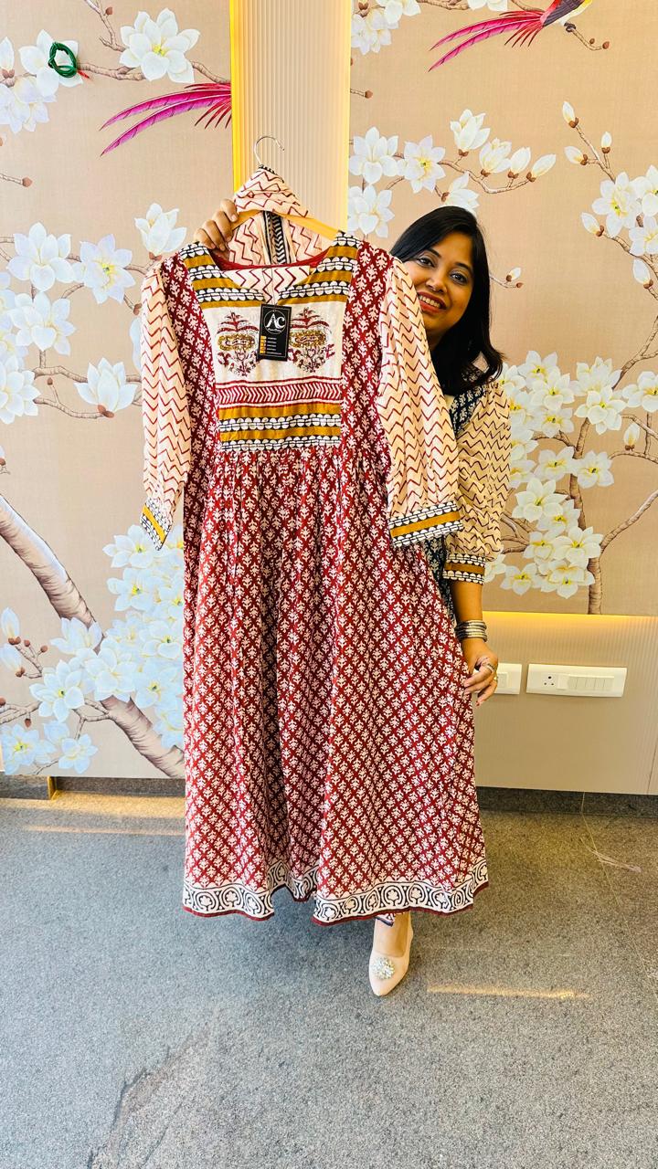 Gorgeous beauty lining cotton suit set in red